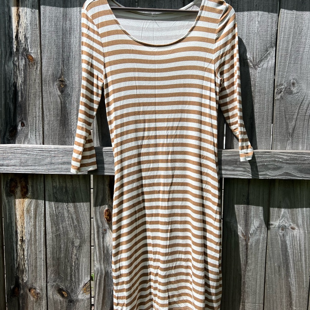 Striped Tan and White Women's Dress